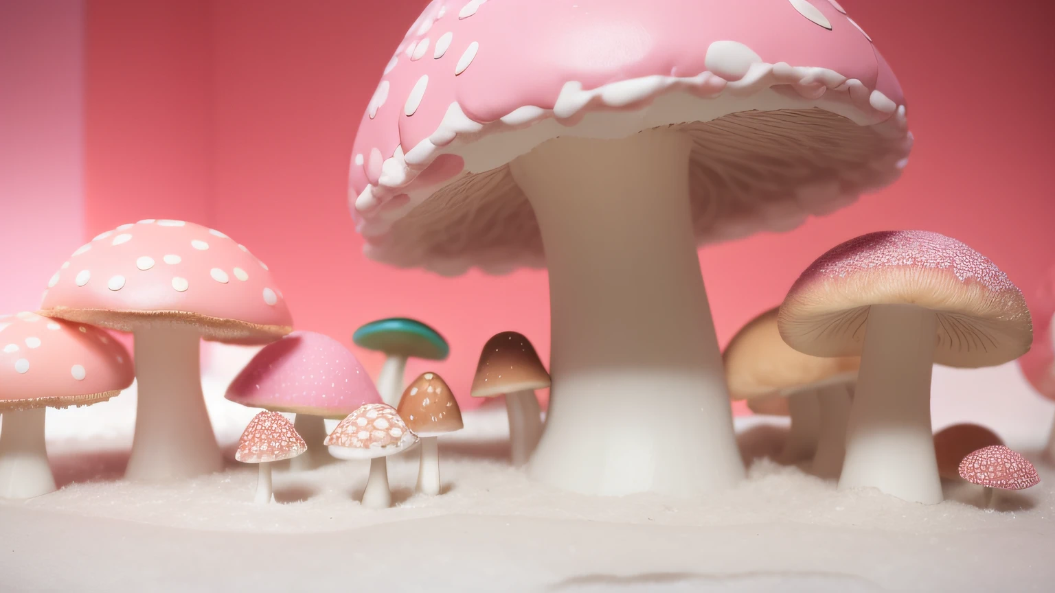 Maquete. mushrooms. Maquete. mushrooms cor de pink. Neve branca. Maquete.