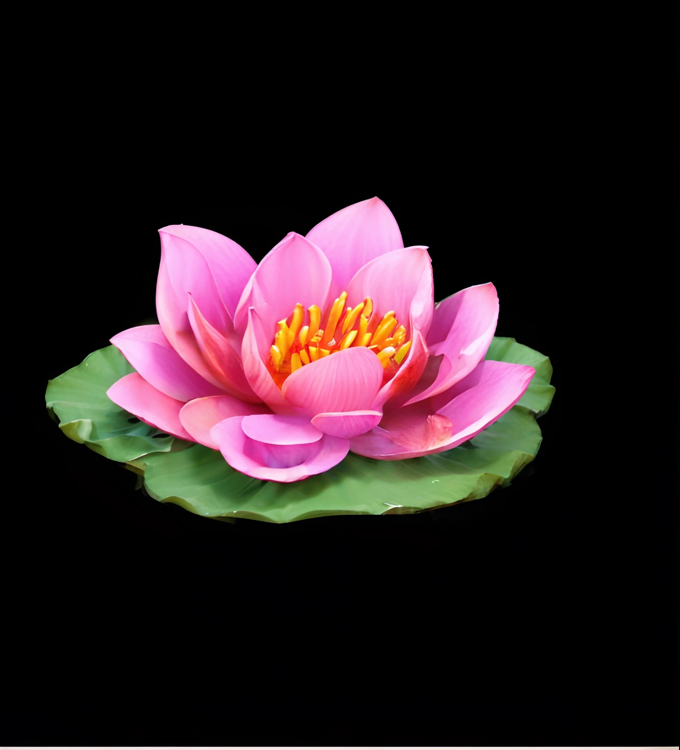 There is a pink flower on the leaves,The stamens are yellow, Lotus, lotus flower, waterlily mecha nymphaea, with lotus flowers, lotus flowers on the water, Pink Lotus Queen, the lilies, the lilies. 8 k'', lotuses, water lilies, lotuses, sitting on a lotus flower, lily pad, lotus petals