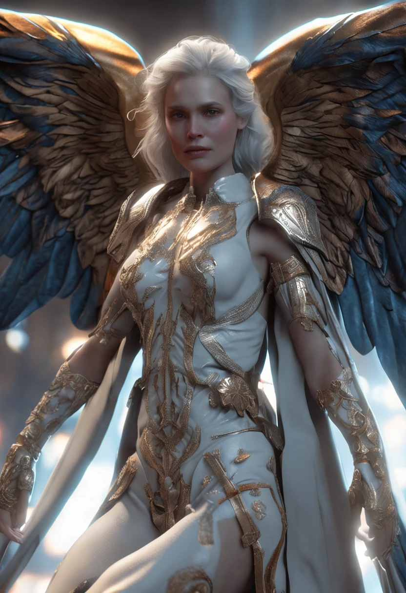 (Professional 3d rendering:1.3) by (Realistic:1.3) World's most beautiful art photo, Standing Angel, full body and front, her serene face radiates wisdom and love, location cosmos Universeexpantion, majestic)), body full 8k unit render, action shot, skin pores, very dark lighting, heavy shading, detailed, detailed face, (vibrant, photorealistic, realistic, dramatic, dark, sharp focus, 8k), (old leather clothes damaged by weatherproof:1.4), ((((Use furs)))), (intricate:1.4), decayed, (highly detailed:1.4), digital paint, octane rendering, Seasons-Art, Concept-Art, smooth, sharp focus , illustration, art germ, (Loish:0.23), Wlop Ilya Kuvshinov, and Greg Rutkowski and Alphonse Mucha Gracias, (global lighting, studio light, volumetric light), heavy rain, floating particles, rascal, fantasy, Eleven, body integeresbian, ((Dark old city background:1.3)),CGSesociety,Art Stations