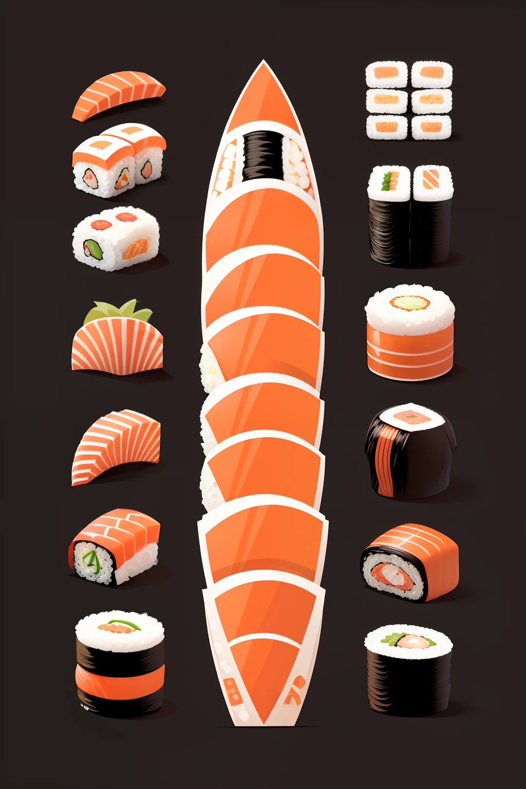 sushi,vector logo, vector art, simple, cartoon, 2d,