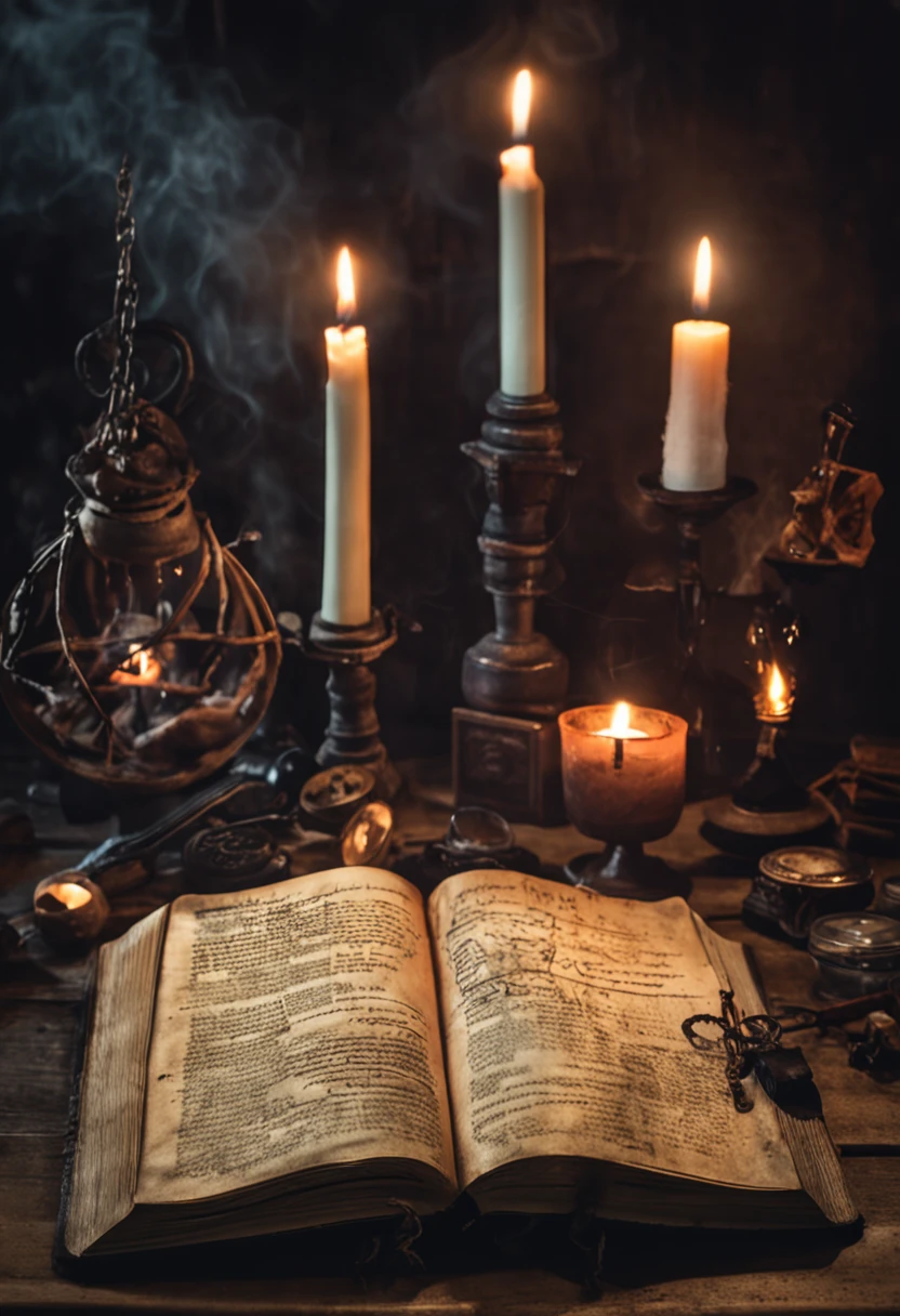 There is an image of a book with a red pentagram on it, spell book, Grimoire Page, grimoire, pentacle, Intricate secret Wiccan patterns, The Ritual of Demonic Magic, Home Wicca Scene, Chaos Magic, Floating Spell Book, Occult aesthetics Alchemy, Style "Necronomicon", Pagan occultism, Grimoire Holding