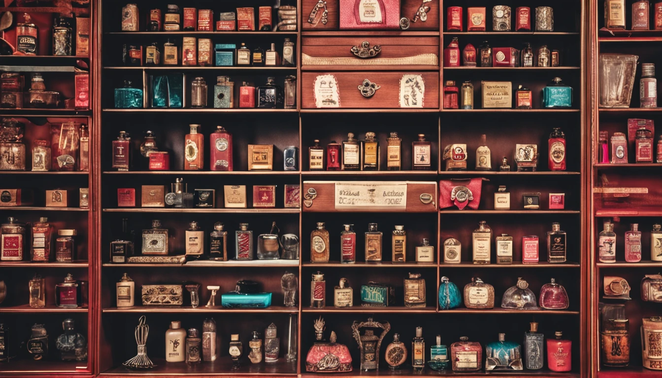 a small cabinet with perfumes