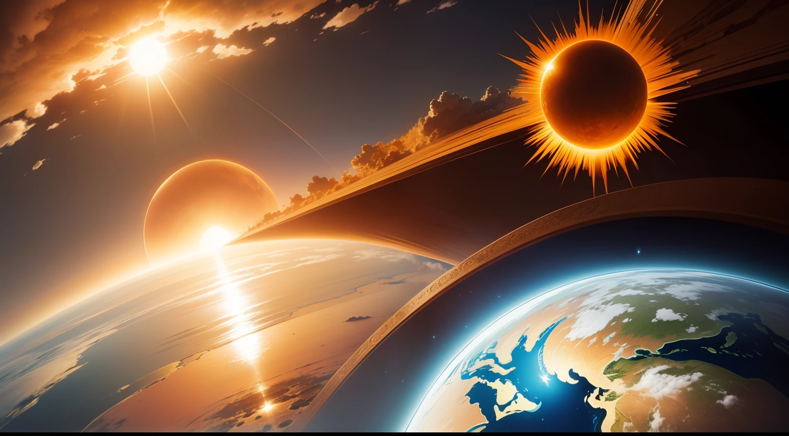 A close up of a sun eclipse over a planet with a sun in the sky - SeaArt AI