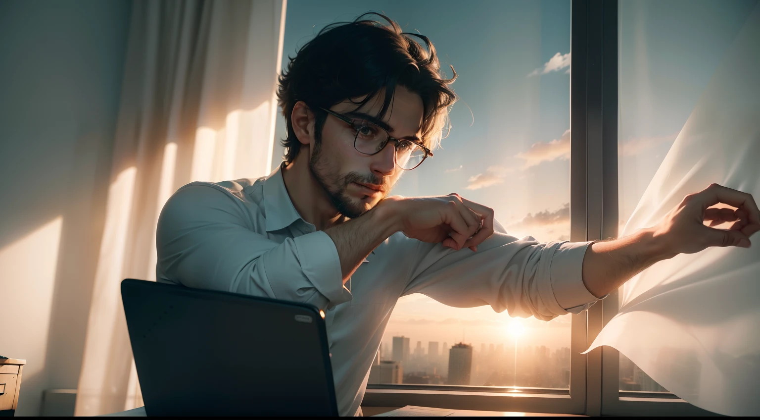 Change background in office with realistic face , handsome ,8k , ultra realistic