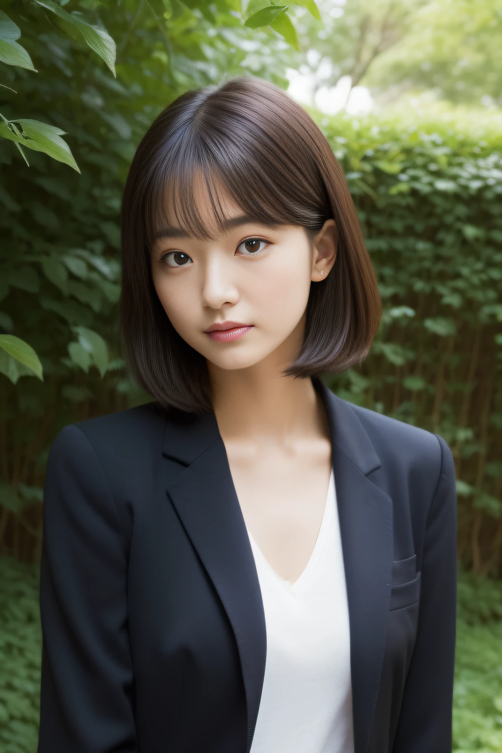 (​masterpiece、high-level image quality、hightquality),(A Japanese Lady、college aged、home tutor、22year old、Beautie)、(perfect anatomia、Beautiful limbs、Healthy body)、(Beautiful skin、LADY Suit)、Luxury housing complex in Japan、(Sunny slope、Going down the slope)、morning、Tension and hope、cabelos preto e longos、Clear black eyes、soft sunlight、Takako Kuramoto、tenderness、