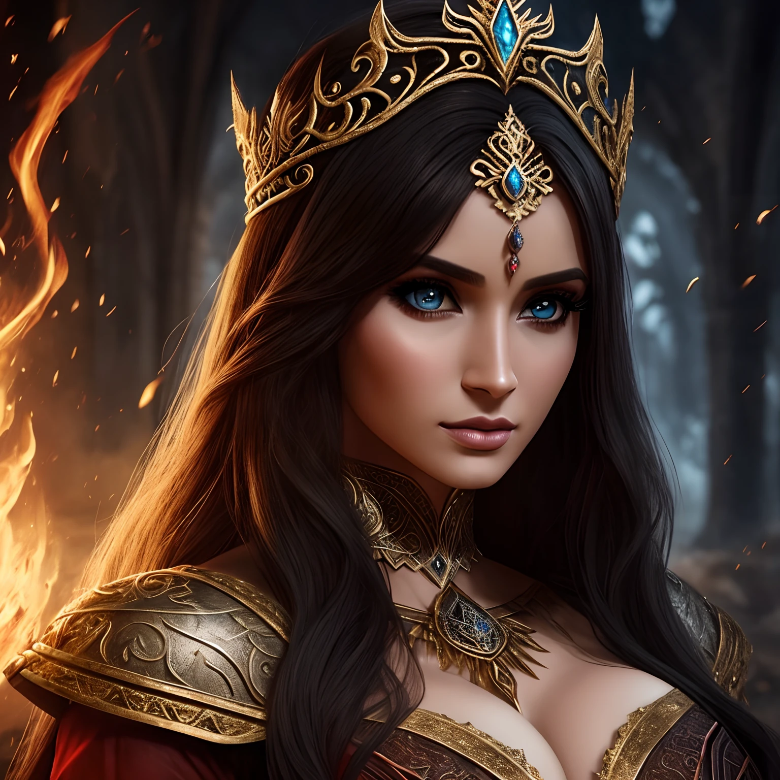 mulher elfa infernal, sexy, pele clara, noite, escuro, linda, cabelos brancos, olhos vermelhos, roupa preta, brilho, hiperrealista, concept art, medieval, epic, fantasia, princesa, guerreira, floresta, montanhas, 2.5d cgi