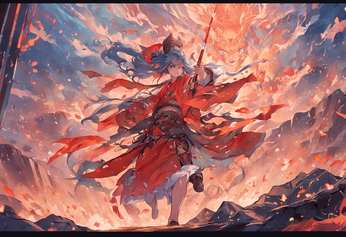 A mural,A large number of soldiers wearing ancient Chinese armor,Escape to a mountain,At the foot of the mountain, another group of soldiers surrounded them,The scene is magnificent