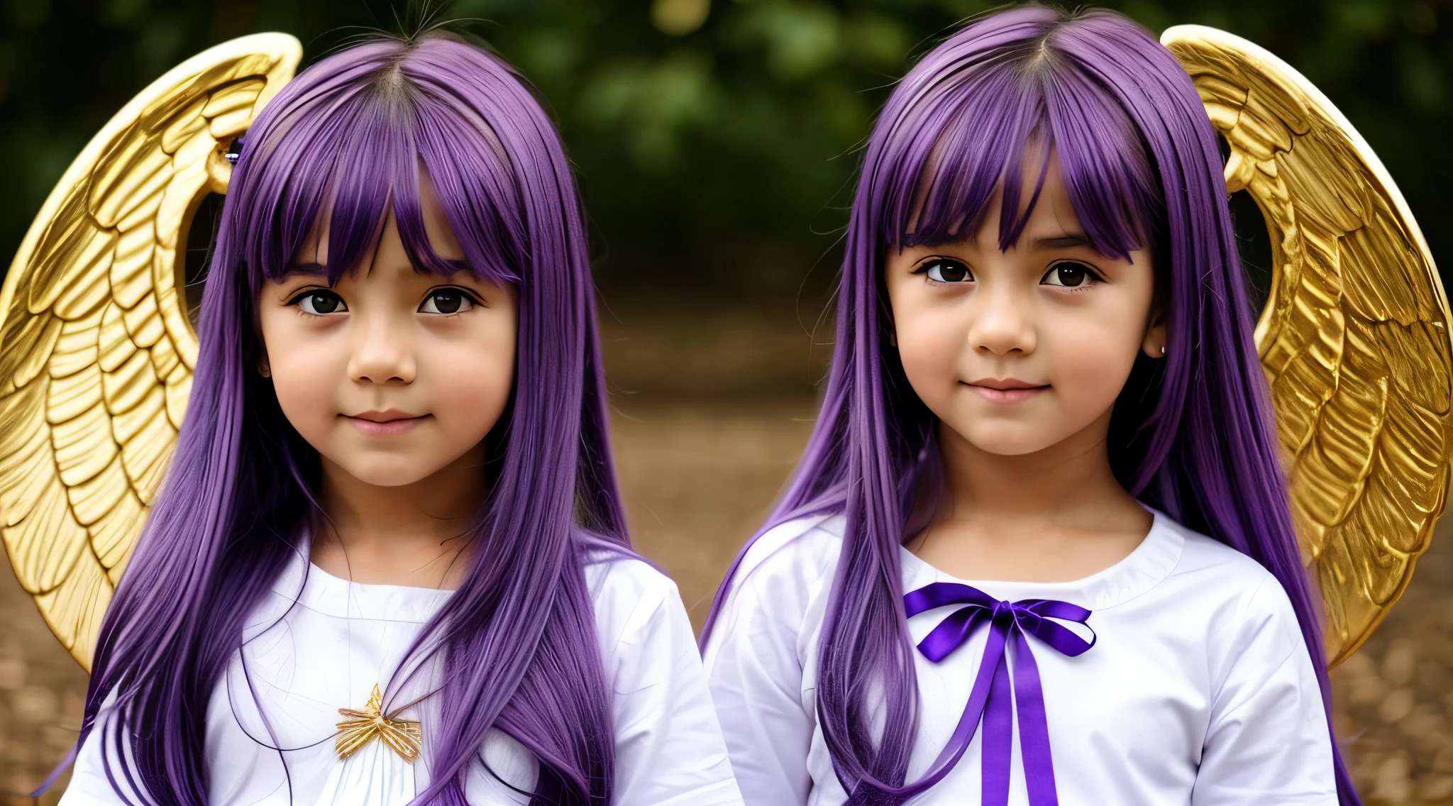 CHILDREN PURPLE HAIR GOLDEN ANGEL GIRL.