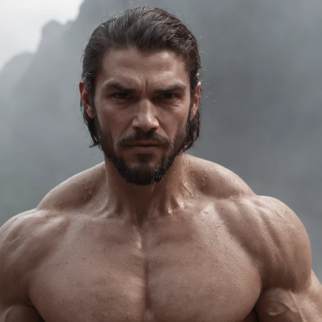 (Professional 3D rendering:1.3) de (Realistic:1.3) Foto de arte mais bonita do mundo,Features soft, bright male heroes, ((Epic hero fantasy rough muscular man wet hero angry look long hair short beard and fierce expression in dynamic pose, fantastic location, majestoso ambiente desordenado)), corpo inteiro 8k unidade render, action shot, poros da pele, very dark lighting, sombreamento pesado, circunstanciado, Rosto detalhado, (vibrante, fotogrdeia realista, Realistic, Dramatic, Escuro, foco nítido, 8k), (Old leather clothes damaged by bad weather:1.4), ((((Use peles)))), (intrincado:1.4), decadente, (altamente detalhado:1.4), pintura digital, rendering by octane, art stations, Conceito-Arte, liso, foco nítido, illustration, germe da arte, (Loish:0.23), Wlop Ilya Kuvshinov, e Greg Rutkowski e Alphonse Mucha Gracias, (global ilumination, studiolight, Light Volumetric), chuva forte, floating particles, patife, fantasia, Onze, corpo inteiroesbian, ((Fundo escuro e antigo da cidade:1.3)),CGSesociedade,art stations