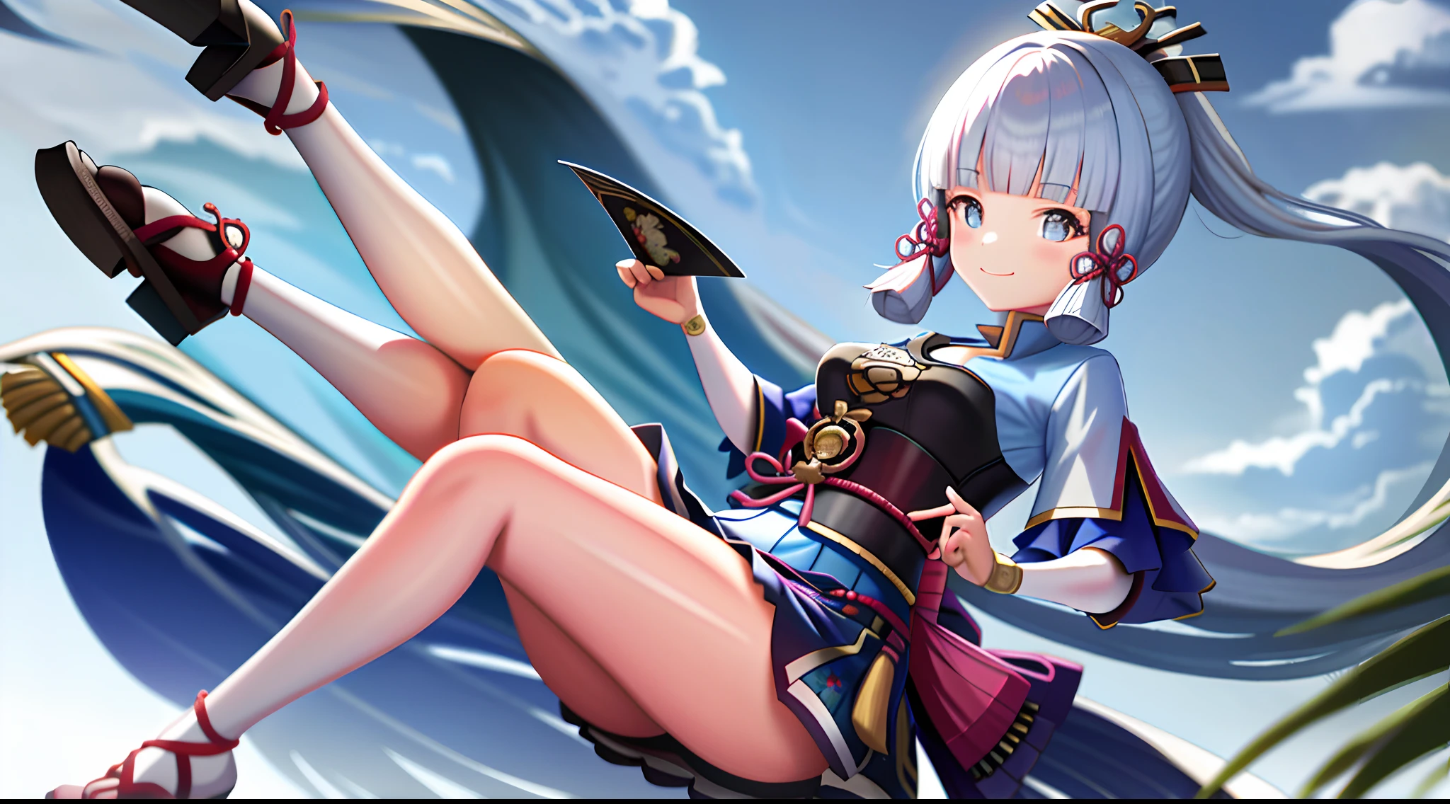 tmasterpiece,A high resolution,best qualtiy,1girl solo,kamisato_ayaka,ssmile,komono,flipflops,beachside,比基尼,spread their legs