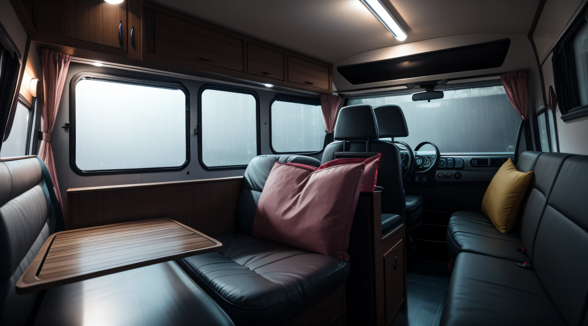 Heavy Rain in Campervan in night