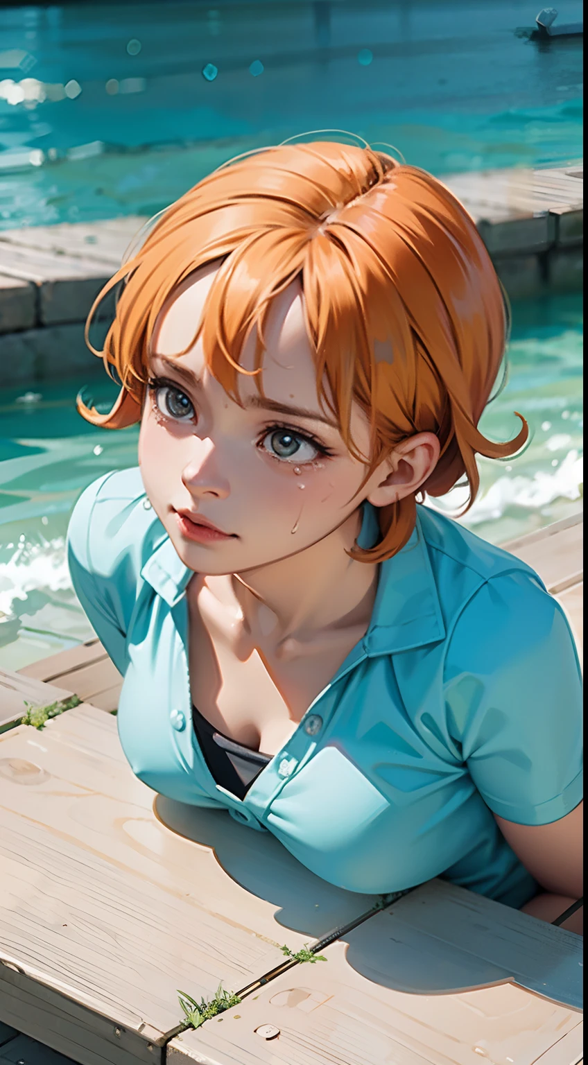 crying,ONE PIECE nami, 16k,8k,4k, realism, soft focus, portrait,full body