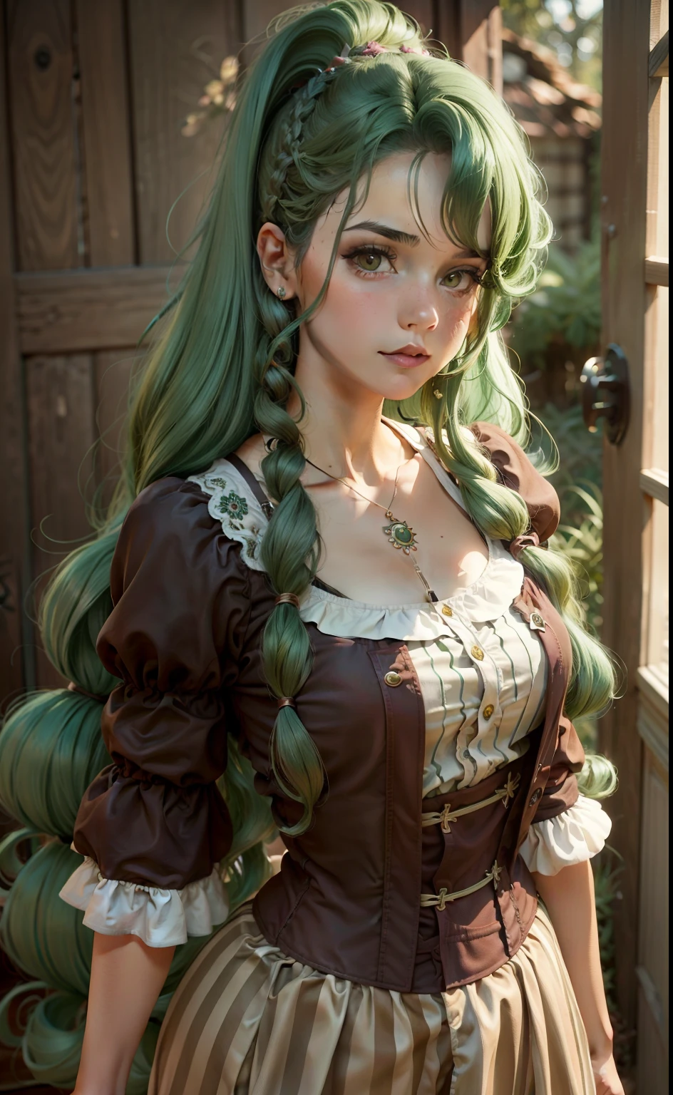 Garota de cabelo verde, usando couro