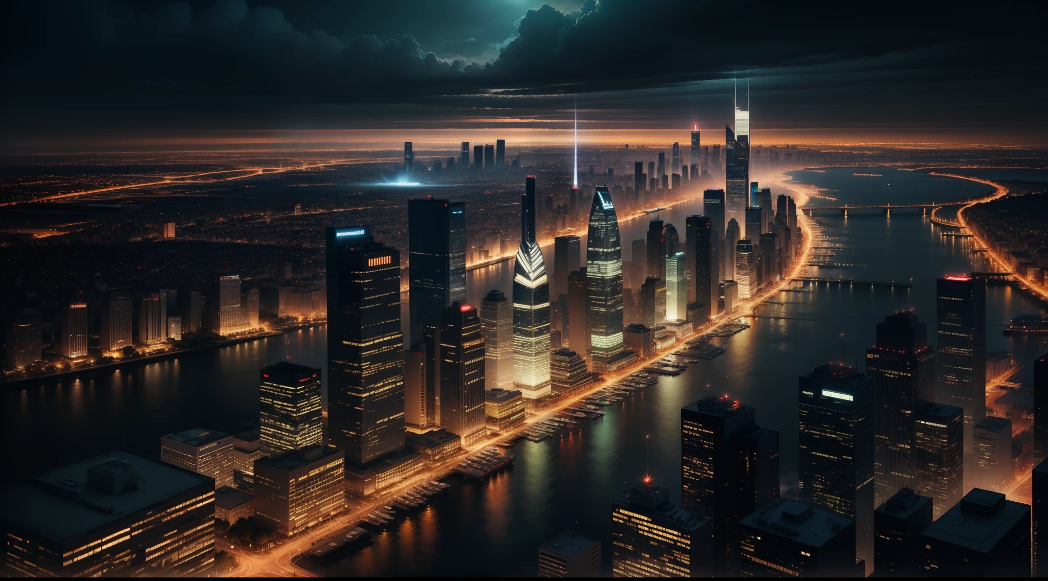 Draw me a city, Background, crisp lines, night city, megalopolis, overcast sky, clouds