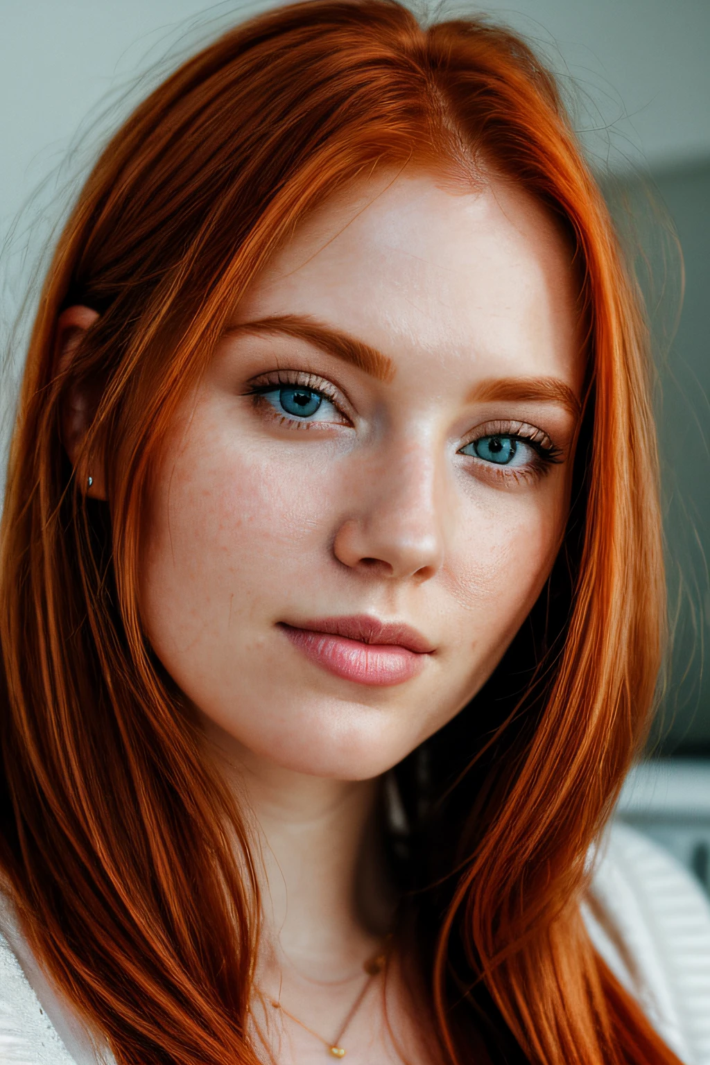 RAW photo, a close up portrait of a stunning ginger woman, pretty, facing the camera, 8k uhd, dslr, soft lighting, high quality, film grain, Fujifilm XT3
