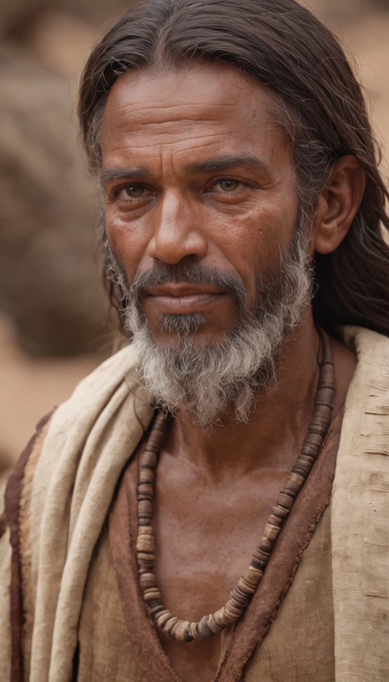 (Professional 3D rendering:1.3) de (Realistic:1.3)Joshua, a biblical character, He was a stout-looking man and probably had brown skin due to his Israelite origin. He used to wear typical clothes of the time, such as tunics and sandals. Joshua lived at the time when the Israelites were crossing the wilderness on their journey to the Promised Land, por volta de 1400 a.C., facing challenges such as crossing the Jordan River and conquering Jericho.da cidade:1.3)),CGSesociedade,art stations