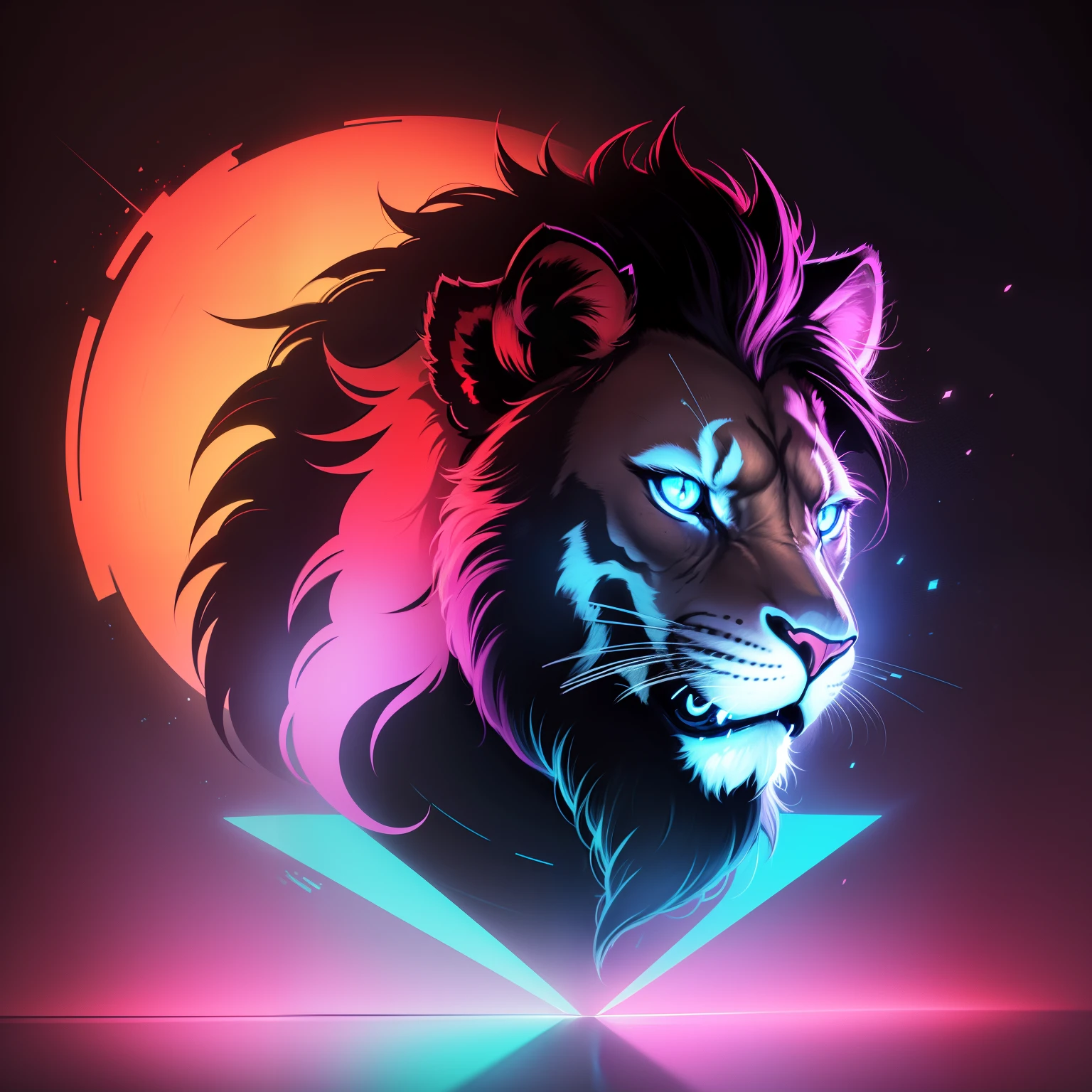 neon outline shape,Lion icon, in the style of neonpunk, minimalist backgrounds, neon, flat, limited shading, daguerreian, american barbizon school, uhd image