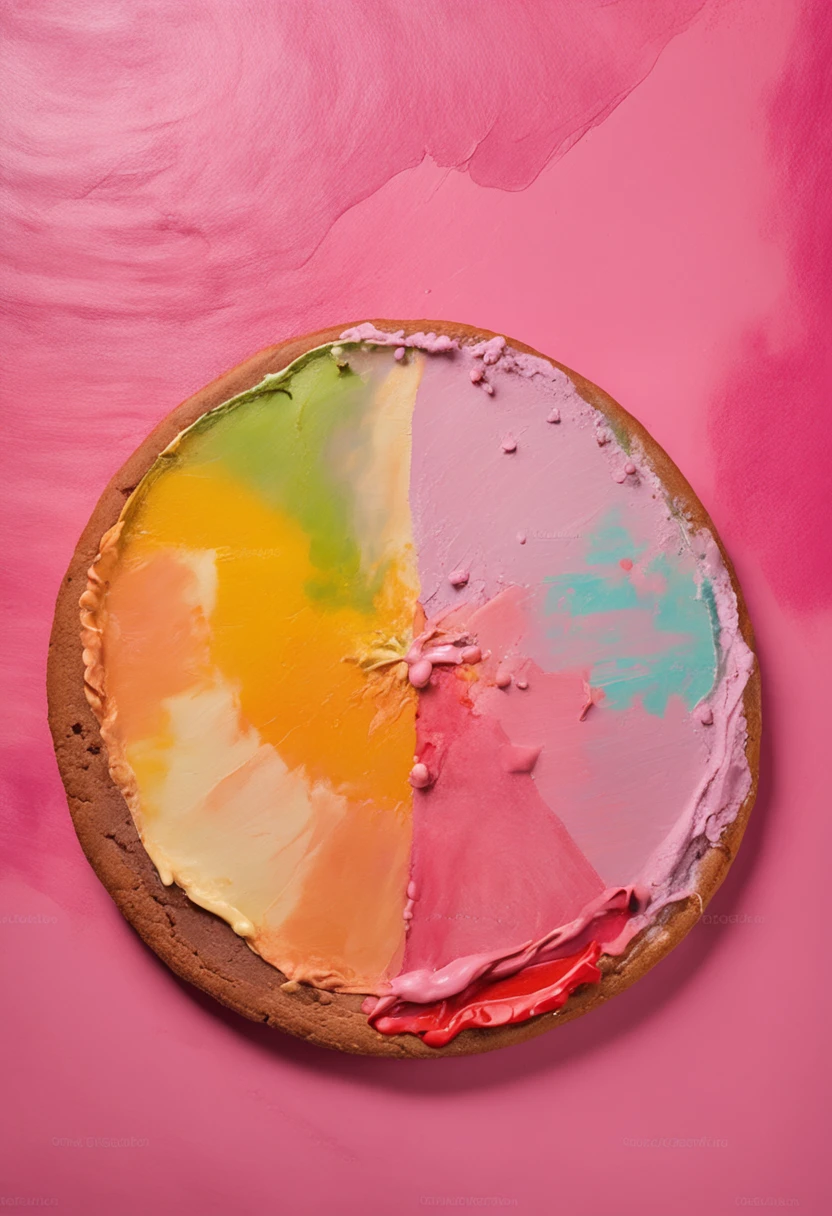 Make a cake
 Chocolate cake
 Pink background, solid color, only the pink background color
This cake is cut with the slice on the plate next to it
Ultra realistic photo, qualidade 8k, fullhd