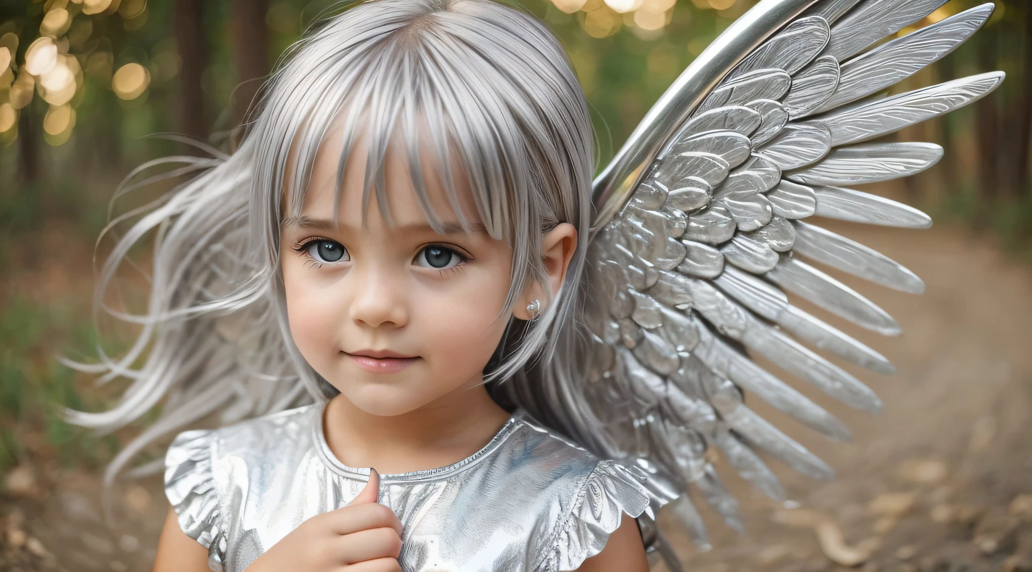 CHILDREN SILVER HAIR GOLDEN ANGEL GIRL.