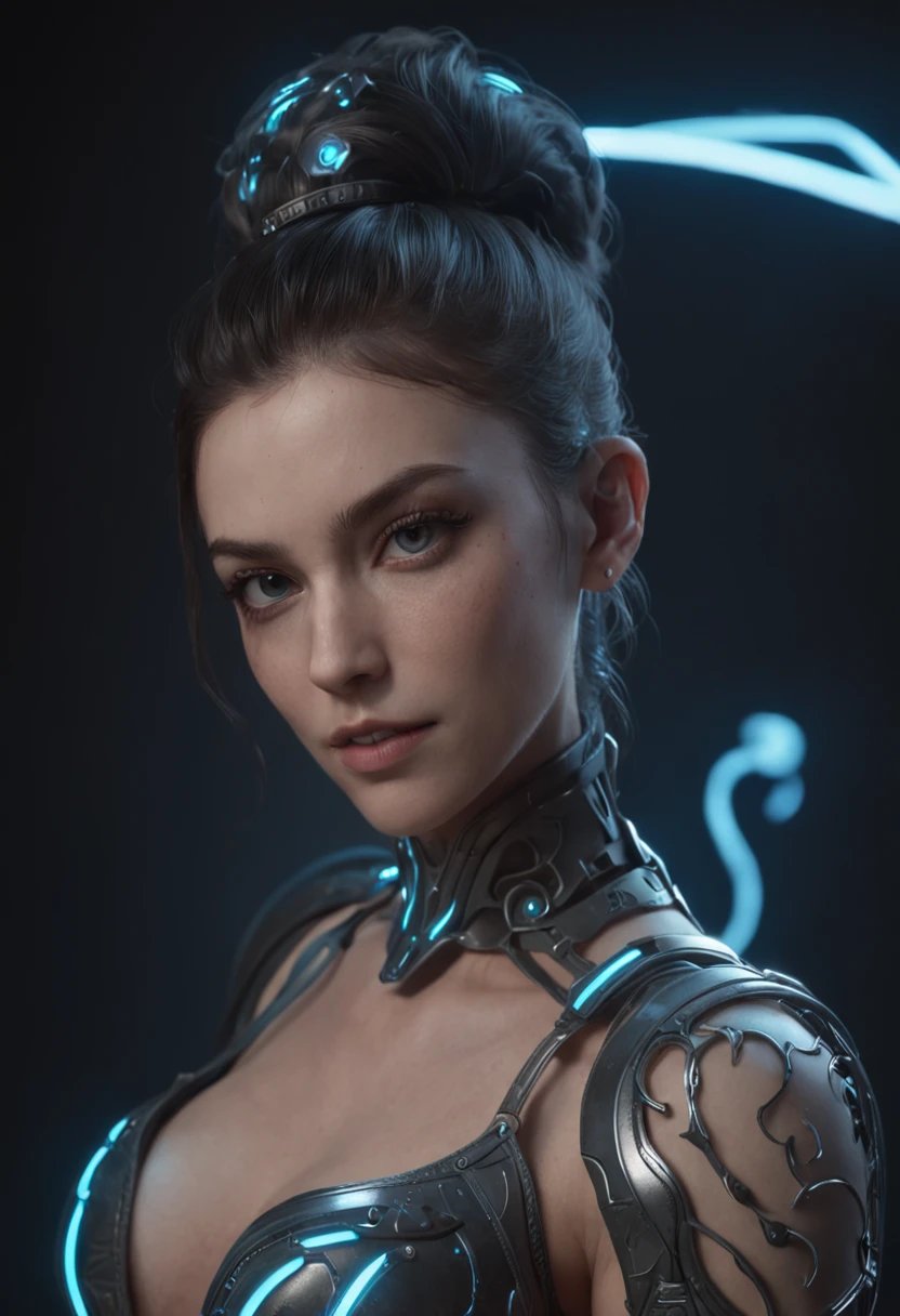 Personaje celeste, Super fine photo, imagen realista de cuerpo completo Unreal Engine 5 8K UHD, hembra, Armadura de esquema de color blanco y negro, neon luces,Detalles, Detalles del tatuaje cian, Vestido transparente y pauldron, Casco integral, Four tentacles of blue energy, La mejor calidad, Obra maestra, Arte Oficial, Fondo de pantalla unificado de 8k, Ultra detallado, foco nítido, dynamic  pose, partes del cuerpo, Character Design Concept Art.Traje espacial con tecnologia neon.Mostrando una espada celestial,cabello violeta --auto