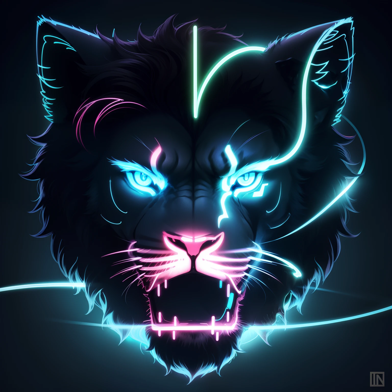 neon contour shape,Newton Fractal Lion icon, not neonpunk style , fundos minimalistas, neon light, plano, sombreamento limitado, Daguerreian, Escola Americana de Barbizon, Imagem UHD