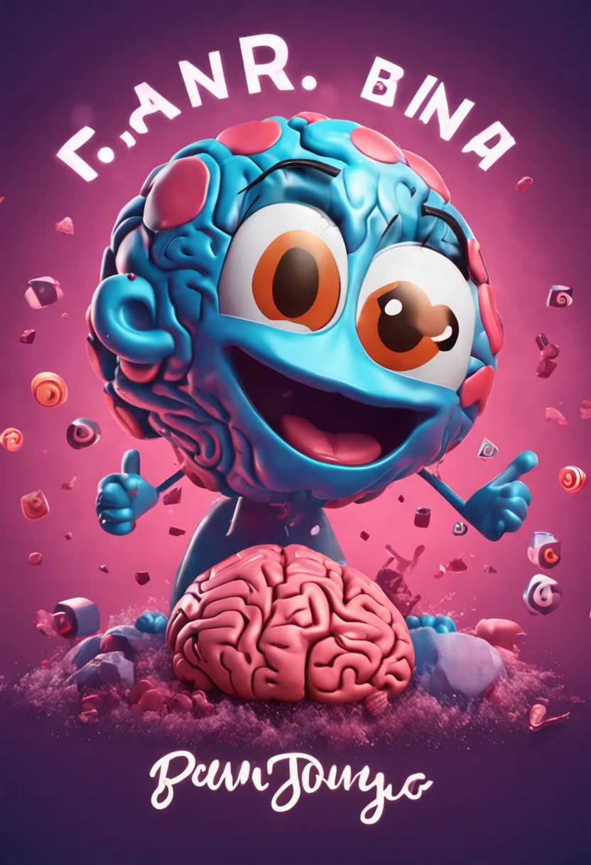 "youtube round logo featuring a cute and animated brain with a smiling expression, rendered in hyper-realistic detail."