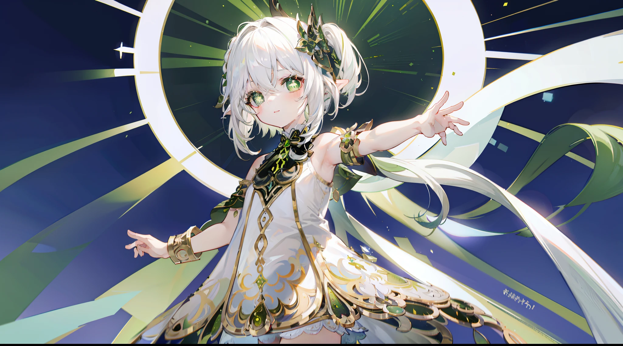 Nahida_Genshin,(White hair),cross-shaped pupils,default_dress,Green cape,Western religious temple background,"White dome",Prayer gestures