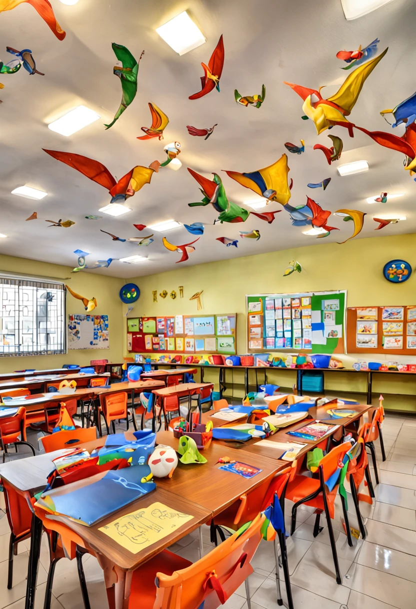 Uma professora de 40 anos, vestindo um traje vibrante do Superman, remains with unwavering confidence within a meticulously organized classroom. O terno, a symbol of heroism, Gives a whimsical touch to the educational space. A sala de aula, A haven of knowledge, possui paredes adornadas com cartazes educativos coloridos e prateleiras repletas de livros. The mood exudes a mixture of wisdom and playful enthusiasm, infusing the room with a spirit of limitless possibilities. The climate is one of empowerment, como professor, A real-life superhero, transmite conhecimento e inspira as mentes jovens diante deles. macio, The warm lighting of the classroom bathes the scene in a comforting way, brilho nutritivo, improve the learning experience.