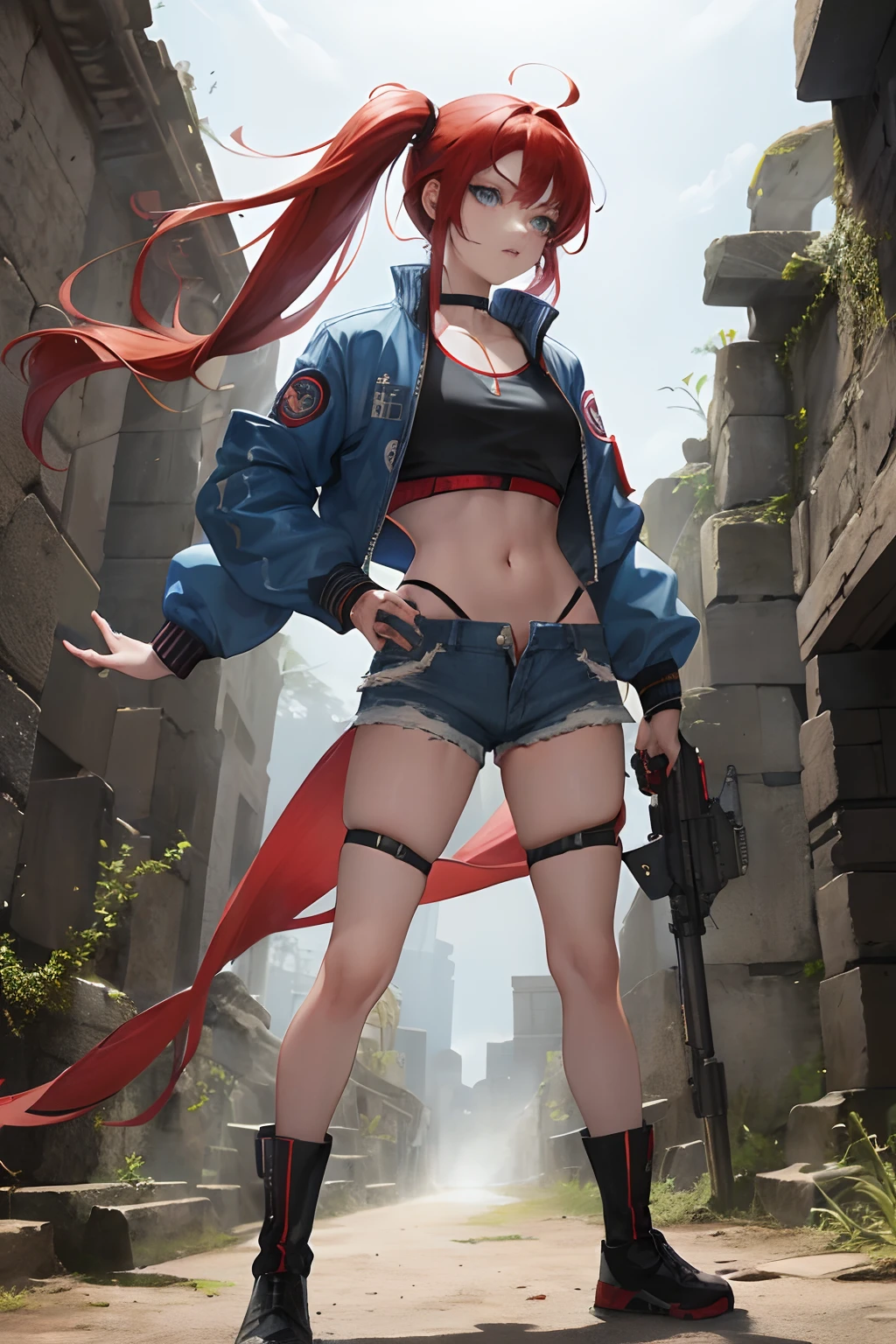 full bodyesbian, Cute slender young Japan killer girl in classic business suit, Scars of battle, Realistic skin type, Some moderate moles, Holding a gun, Red Circle Nightclub, Red and blue movie lighting, high-detail, Ray traching, digitial painting, concept-art, smoother, foco nítido, illustratio, 8k, art by：Katsuya Terada, art by：Renji Murata, art by：Akiman, art by：JUNNY