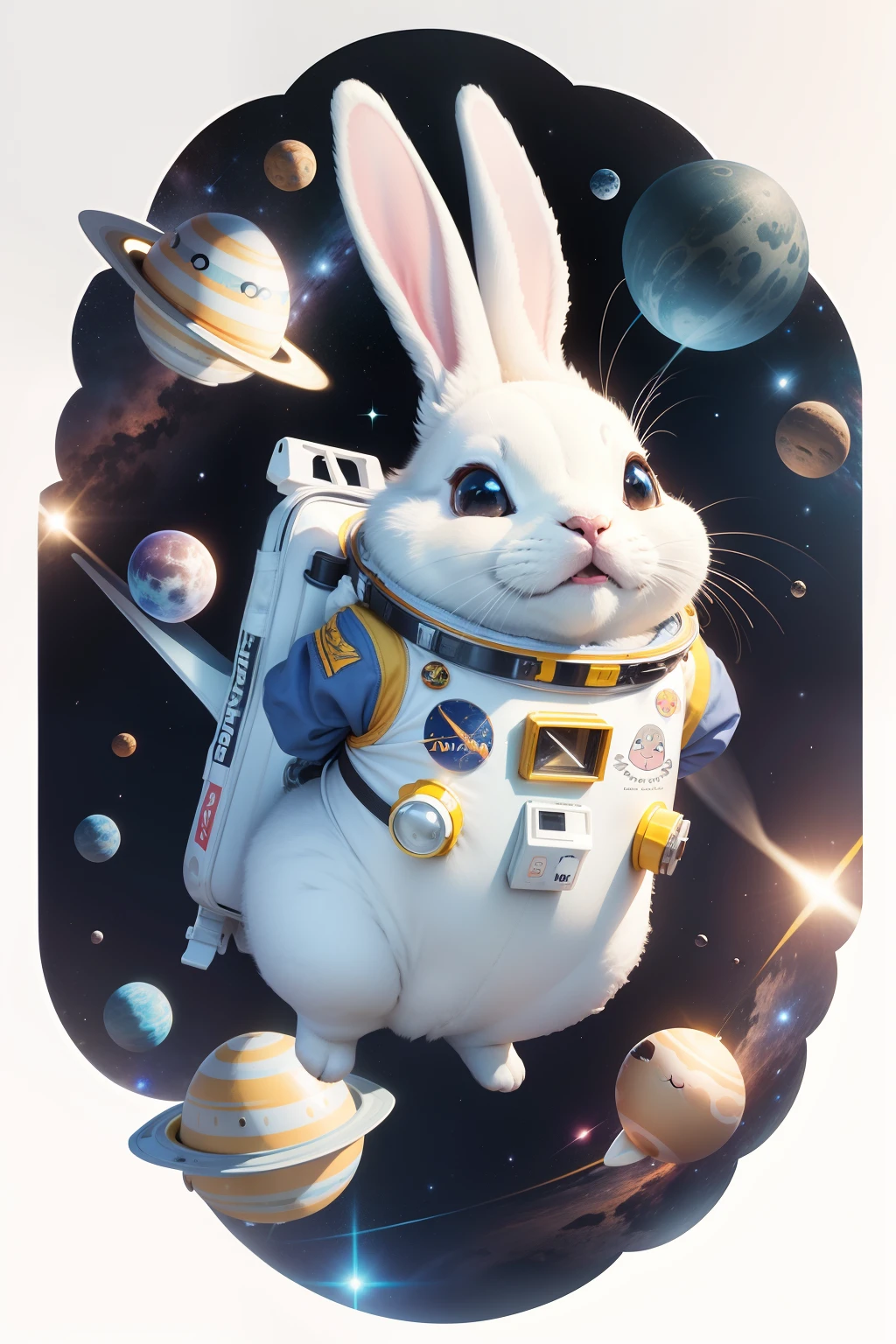 Close-up of a bunny in a spacesuit on the moon, anthropomorphic rabbit, inspired by Scott Listerfield, cute anthropomorphic rabbit in a spacesuit suit, wojtek fus, rabbit robot, magical space creature 4 K, Beeple. Surrealism, Beatle everyday art