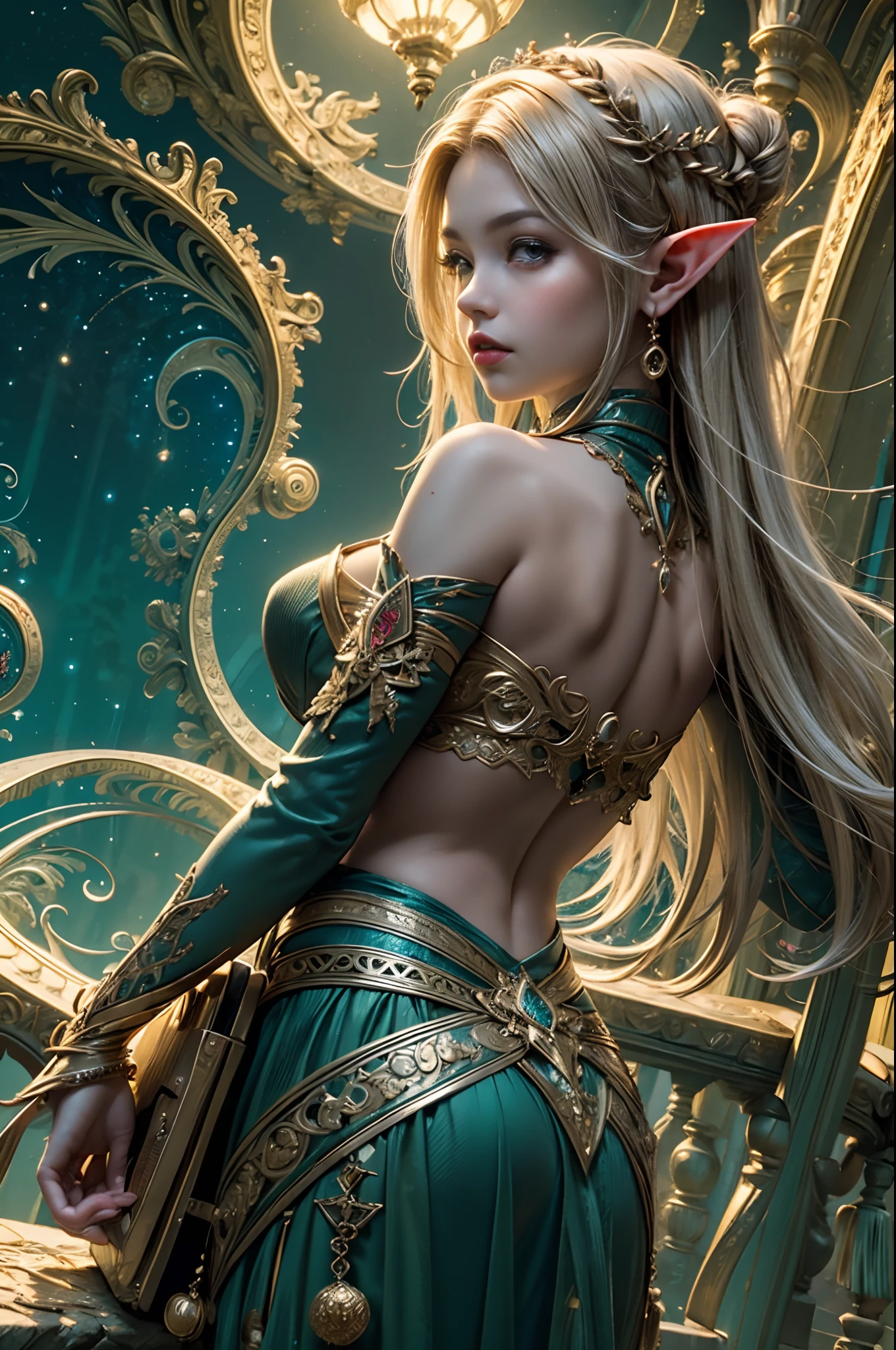 ballerina points, steampunk tribal mask, russian pottery, vivid colors, wood, metal, intricate details, blonde hair, trending on cgsociety, concept art, glowing eyes, sharp focus, ultra realistic details, cinematic atmosphere, global illumination, shadows, octane render, 8 k, green eyes