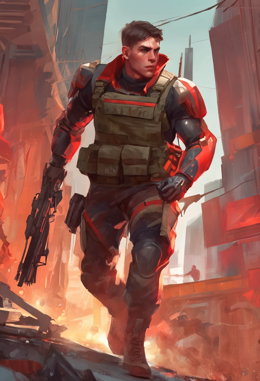 A muscular ussr thirteen age boy, mature face, short haircut, camouflage joggers, boner, malicious smirk, best buddy ever, sunny stadium, powerful android soldier, weapons implanted in penis, eyes glowing red, 4k, high detailed, beautiful, dark age, art by Stanley artgerm, by Daniel f gerhartz, by pino daeni, highly detailed, sharp focus.