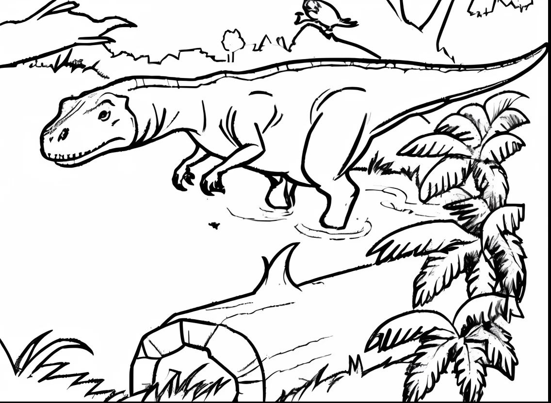 a drawing of a dinosaur in the wild with a bird, desenhos para colorir, coloring page, Naquissauro, carnivore dinosaur, Alosaurus, line art colouring page, meteor impact behind a dinosaur, coloring book page, desenhos para colorir, dinossauro, triceratops, colouring - in sheet, Desenho de Desenho para colorir, inspirado em Abidin Dino, at the time of dinosaurs