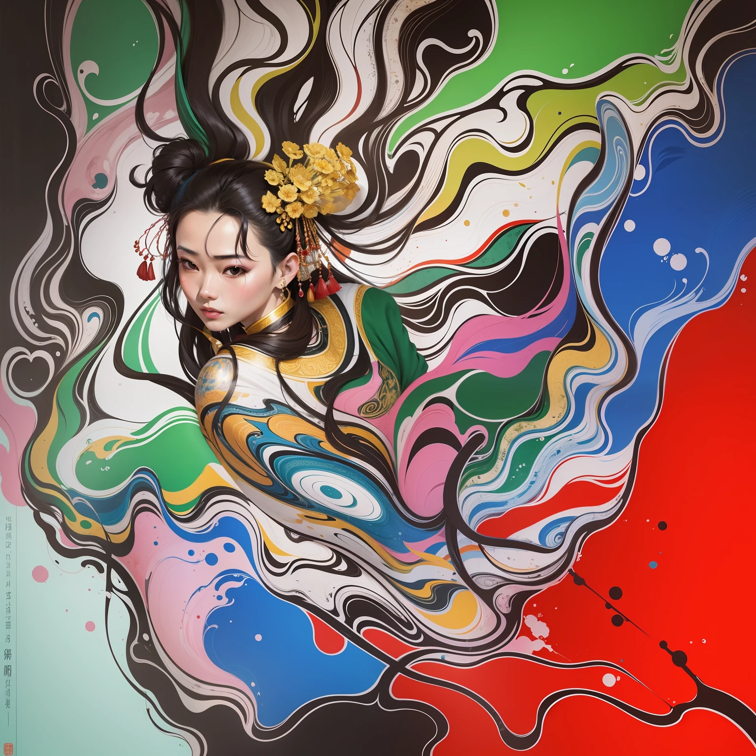 Uma pintura de uma mulher da China antiga, abstrato