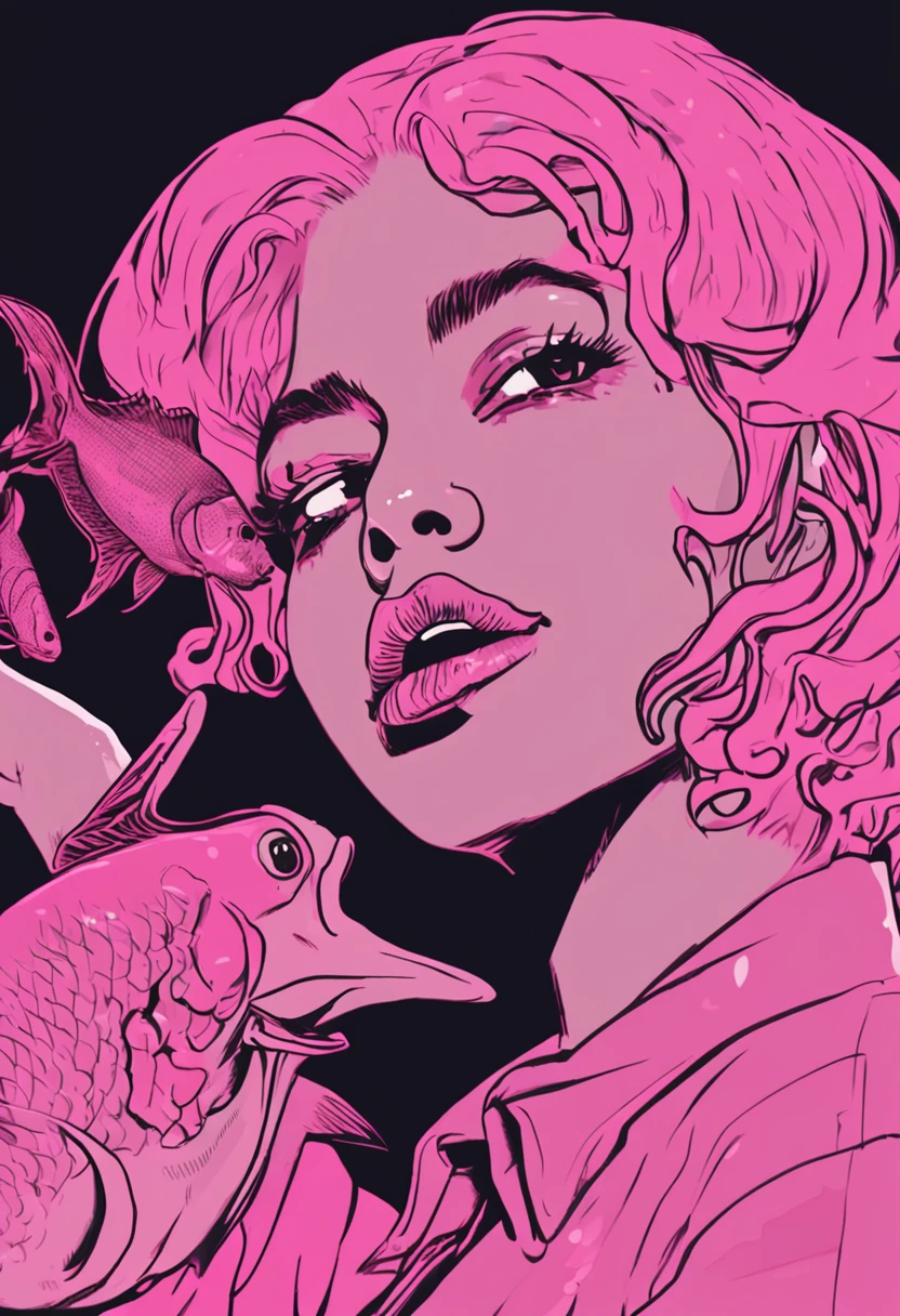um close up de uma pessoa segurando um peixe em um fundo rosa, foto de perfil 1024px, arte oficial, fanart oficial, arte do logotipo, Streamer do Twitch / Jogador Ludwig, bladee from drain gang, Album art, [ arte digital ]!!, KDA, Arte Promocional, official fan art, design de adesivo do telegrama, inspirado em Volkan Baga