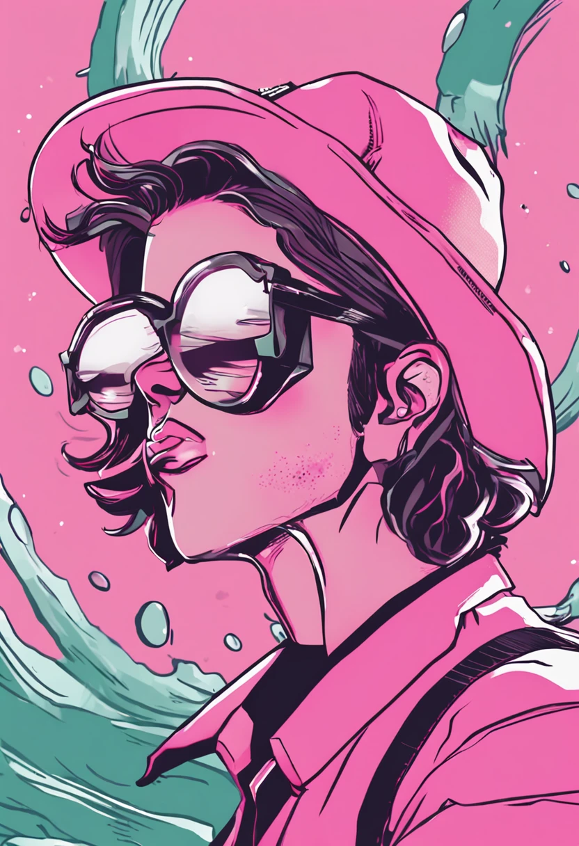 um close up de uma pessoa segurando um peixe em um fundo rosa, foto de perfil 1024px, arte oficial, fanart oficial, arte do logotipo, Streamer do Twitch / Jogador Ludwig, bladee from drain gang, Album art, [ arte digital ]!!, KDA, Arte Promocional, official fan art, design de adesivo do telegrama, inspirado em Volkan Baga