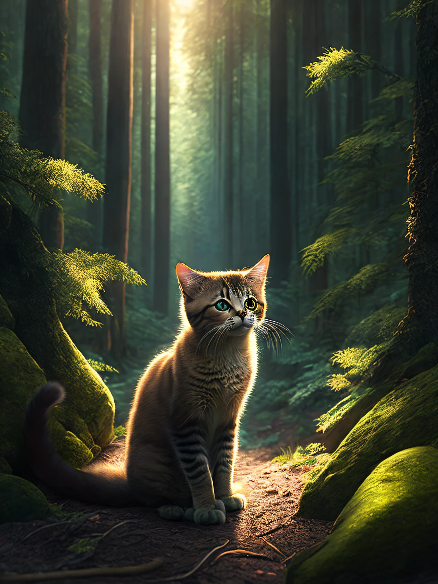 a cat in the forest, sweetwave