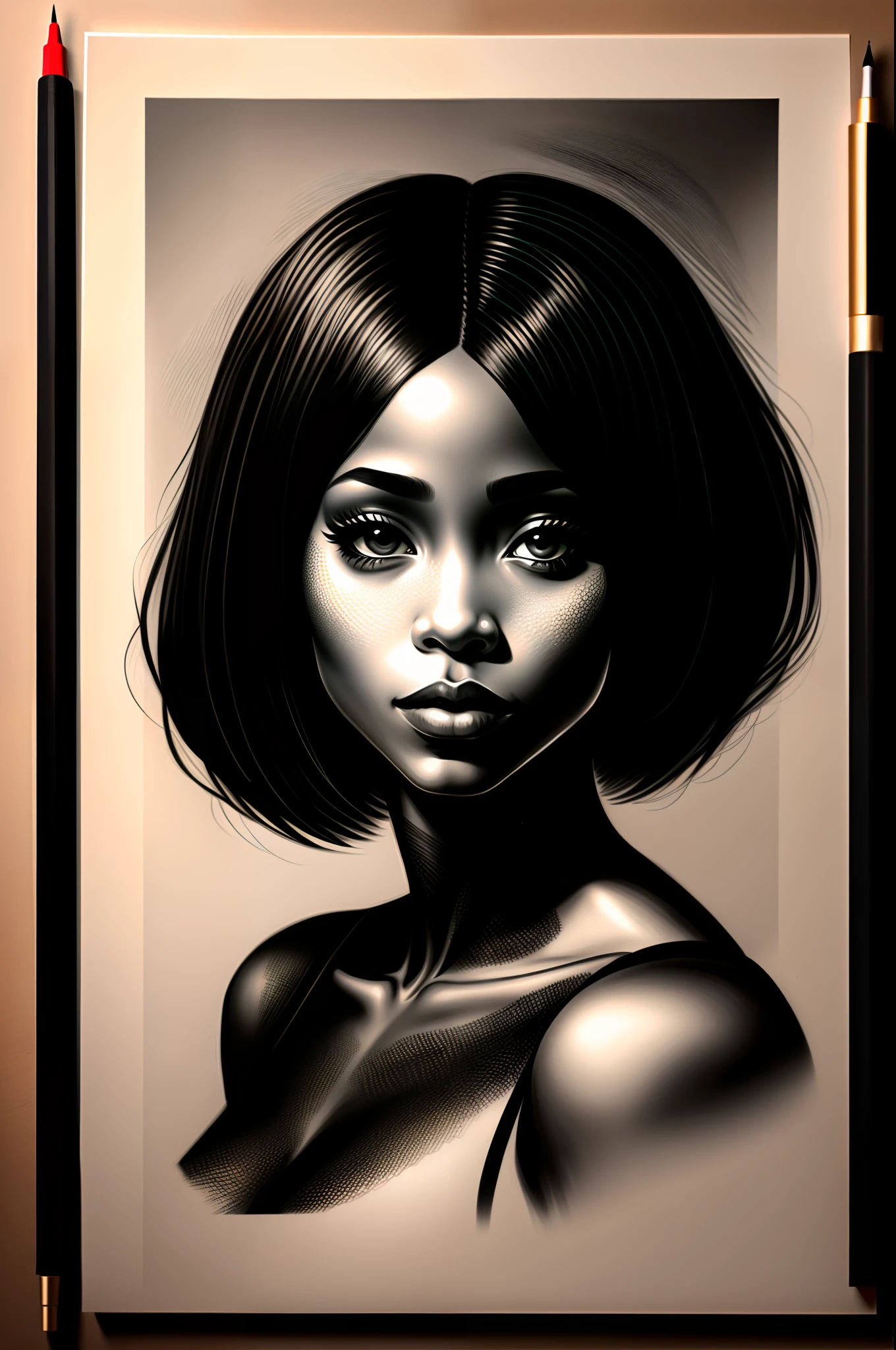 1 black woman black hair Drawing tattoo realism black gray