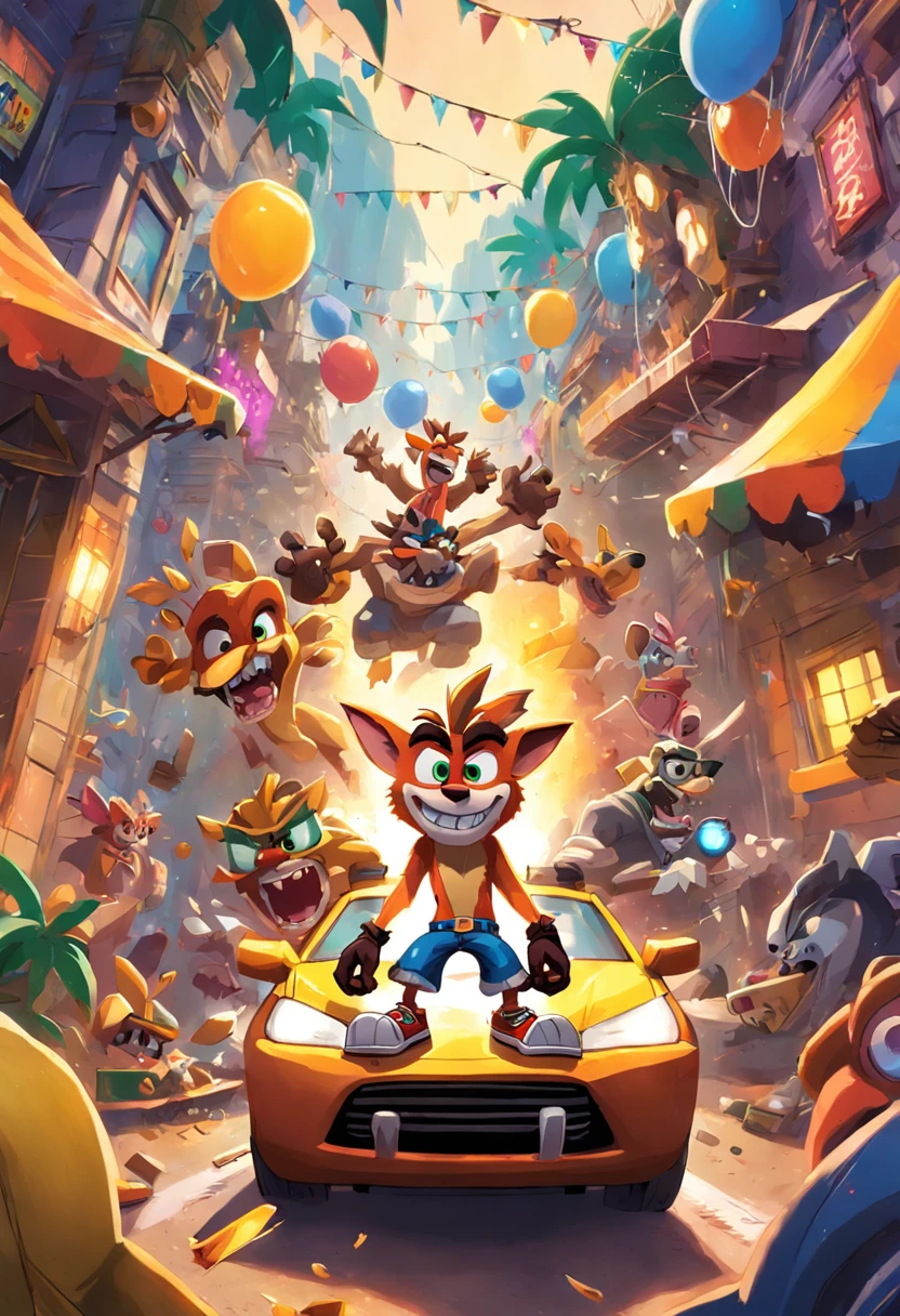 crash bandicoot na festa dentro do carro