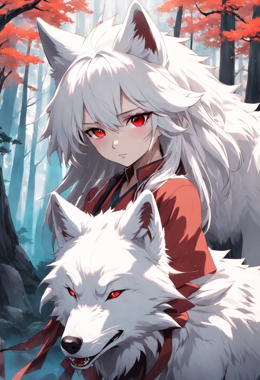 big white wolf, red highlights, like kurama