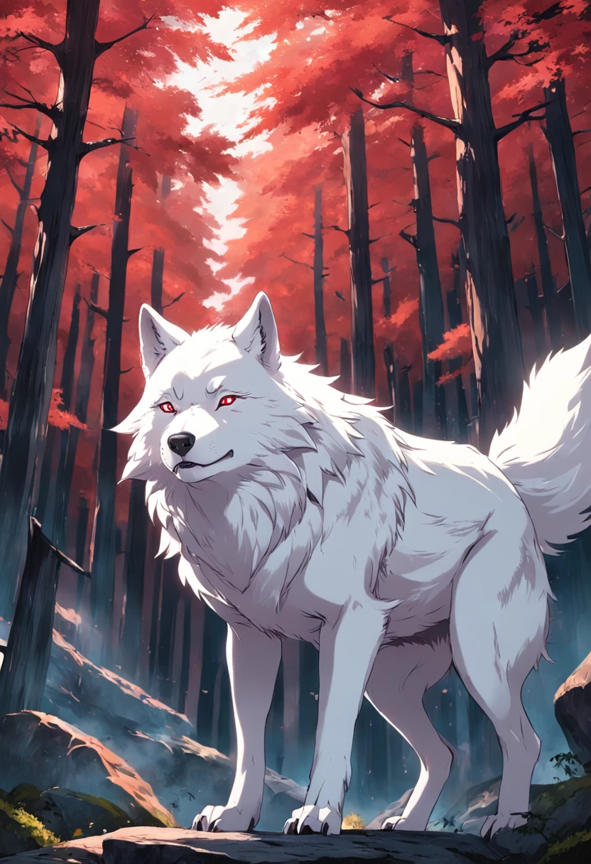 big white wolf, red highlights, like kurama
