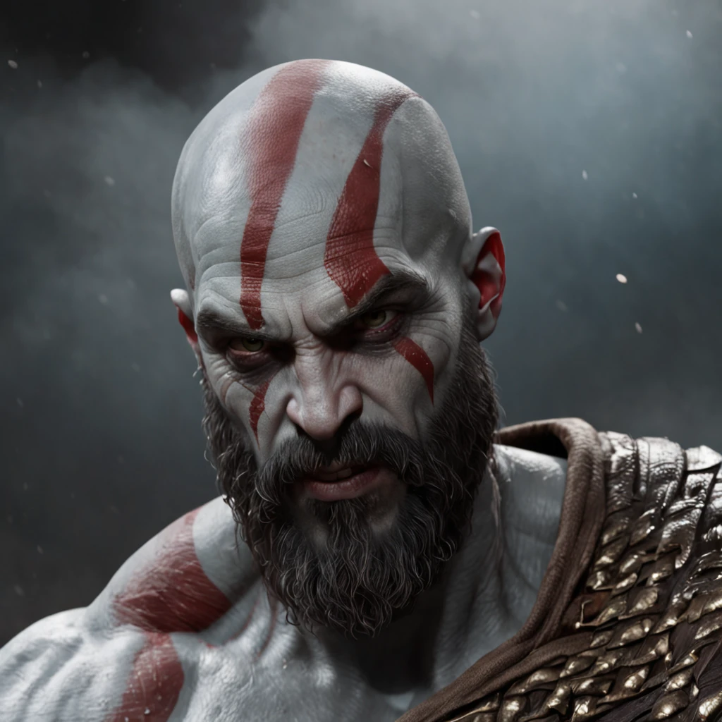 goatee kratos person, upper torso, armor, impressionist perfect composition, character portrait, intricate, oil on canvas, masterpiece, expert, insanely detailed, 4k resolution, john william waterhouse, charlie bowater, agnes cecile, Mucha, Gabriel Ferrier, composition, beautiful detailed intricate insanely detailed octane render trending on artstation, 8k artistic photography