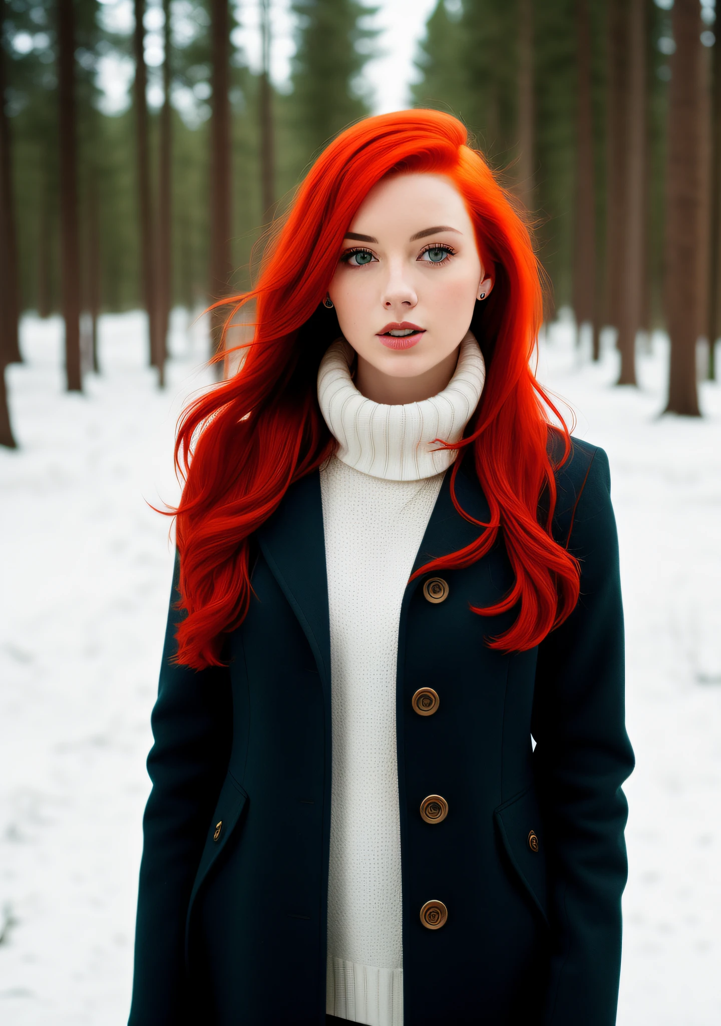 there is a woman with red hair and a black coat, redhead girl, red hair and attractive features, red hair girl, red haired girl, fiery red hair, with red hair, red head, she has red hair, she has long redorange hair, redhead woman, strong red hue, beautiful redhead woman, bright red hair, vibrant red hair, she is redhead