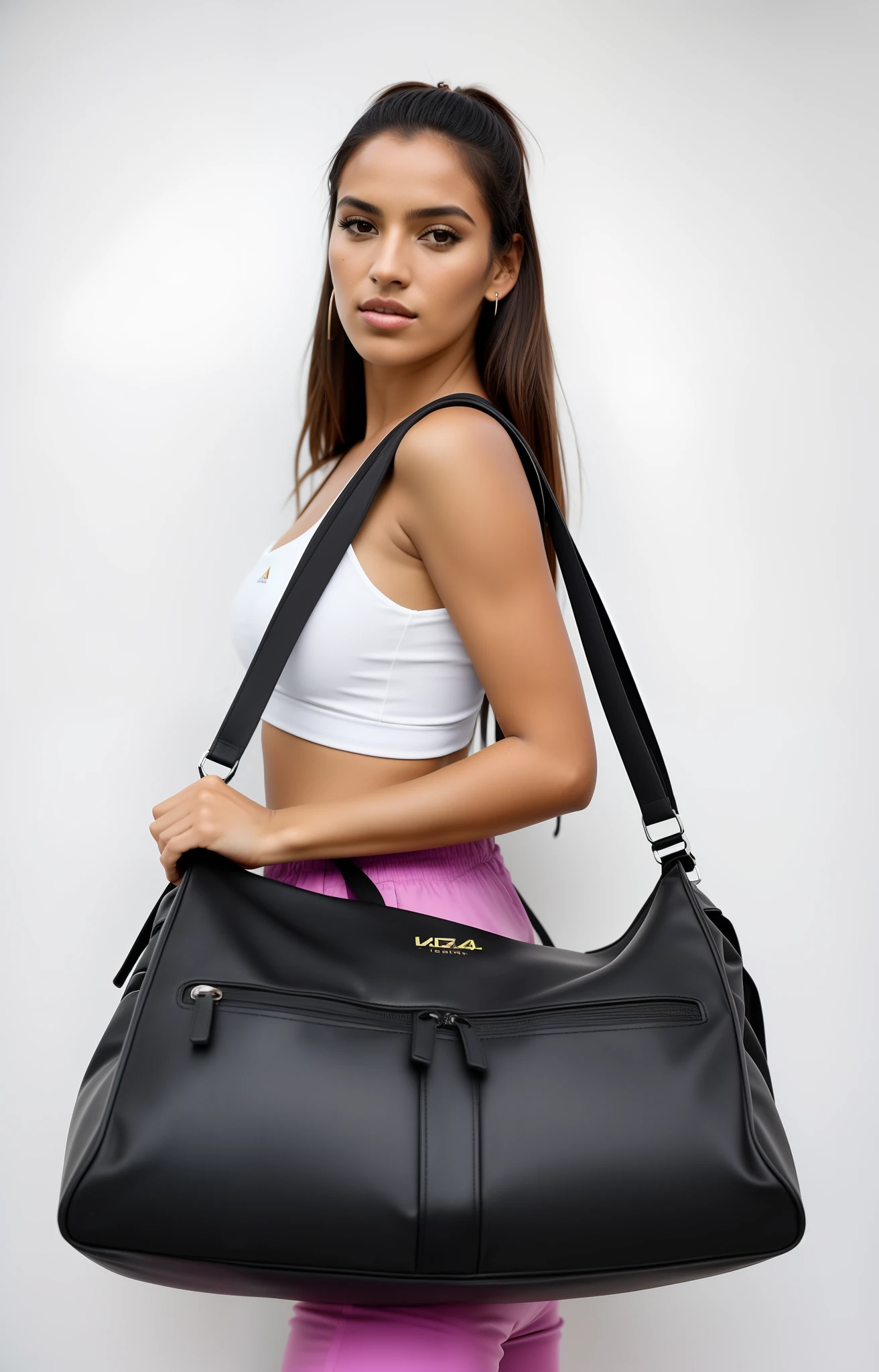uma mulher linda, Supermodelo brasileira, brasileiro, na copa do mundo, fernanda suarez, Caroline Gariba, Ana de Armas, colombiano, Malika Favre, linda senhora, julia sarda, 🇺🇦, Parece Fabiula Nascimento, Dua Lipa, Beautiful Mexican woman in white top and purple pants holding a black backpack, Sacos, Vsx, saco sobre a cintura, usando equipamento de fitness, vista sobre o ombro, cheio de detalhes, Fotografia de paisagem, olhando para o lado, 🤬 🤮 💕 🎀, rear facing, corpo inteiro, corpo inteiro, vivid detail, long view realistic photography, fotografia, obra-prima, realista, Realismo, renderizado, Alto contraste, Arte Digital, fotográficorealista, trend in Artstation 8k HD, high definiton, circunstanciado, Realistic, detalhada, textura da pele, hiperdetalhada, Textura realista da pele, melhor qualidade, ultra high-resolution, (fotografia realista: 1.4), alta resolução, detalhada, fotografia crua, Crisp resolution, Nikon d850 filme, fotografia de stock 4, Kodak Portra 400 Camera F1 Lens.6, textura hiper realista, lighting dramatic, Unrealistic trend in Artstation Cinestill 800, RAW. Directed by: Lee Jeffries.