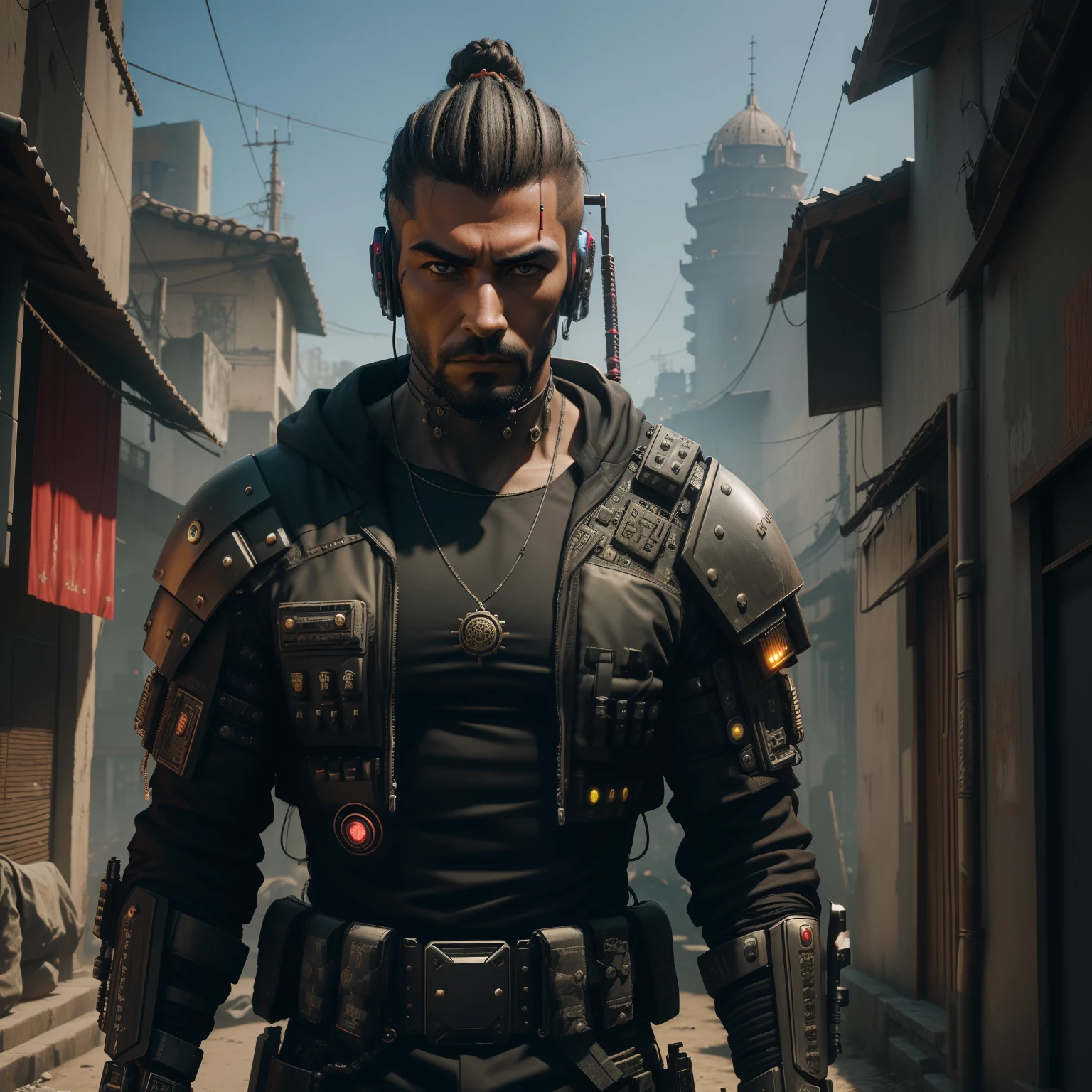 ((Melhor qualidade)), ((obra-prima)), (altamente detalhado: 1.3), 3D, belas (cyberpunk:1.2) special forces, samurai , masculino, guerra samurai, campo de batalha, video