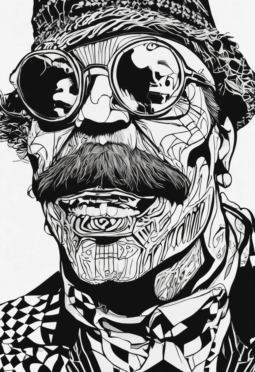 Create monochrome black and white streetwear clown T-shirt art that fuses the raw, bold vibe of urban fashion with the intriguing and enigmatic aura of clowns. Infunda o design com contrastes arrojados, lines sharp, and intricate details that highlight the duality of urban street culture and the mysterious allure of clowns. The design should emanate a sense of modernity, Keeping a classic, timeless feeling, making it a must-have addition to any contemporary streetwear collection