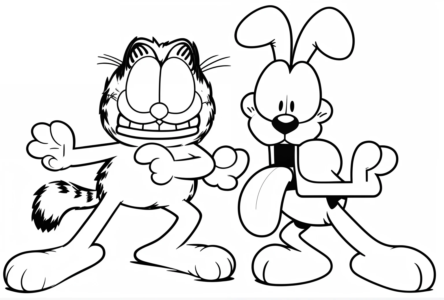 Hyperreal, 8k, a cartoon cat and dog are standing next to each other, with garfield the cartoon cat angry face, cartoon illustration, garfield, 1024x1024, garfield the cat, ren and stimpy, funny cartoonish, garfield comic, ren and stimpy style, clean line art, cartoon character