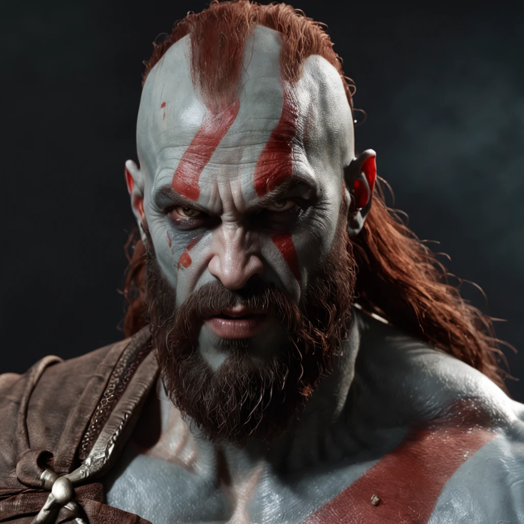 Kratos (Professional 3D rendering:1.3) de (Realistic:1.3) Foto de arte mais bonita do mundo，Features soft, bright male heroes, ((Epic hero fantasy rough muscular man wet hero angry look long hair short beard and fierce expression in dynamic pose, fantastic location, majestoso ambiente desordenado)), corpo inteiro 8k unidade render, action shot, poros da pele, very dark lighting, sombreamento pesado, circunstanciado, Rosto detalhado, (vibrante, fotogrdeia realista, Realistic, Dramatic, Escuro, foco nítido, 8k), (Old leather clothes damaged by bad weather:1.4), ((((Use peles)))), (intrincado:1.4), decadente, (altamente detalhado:1.4), pintura digital, rendering by octane, art stations, Conceito-Arte, liso, foco nítido, illustration, germe da arte, (Loish:0.23), Wlop Ilya Kuvshinov, e Greg Rutkowski e Alphonse Mucha Gracias, (global ilumination, studiolight, Light Volumetric), chuva forte, floating particles, patife, fantasia, Onze, corpo inteiroesbian, ((Fundo escuro e antigo da cidade:1.3)),CGSesociedade,art stations