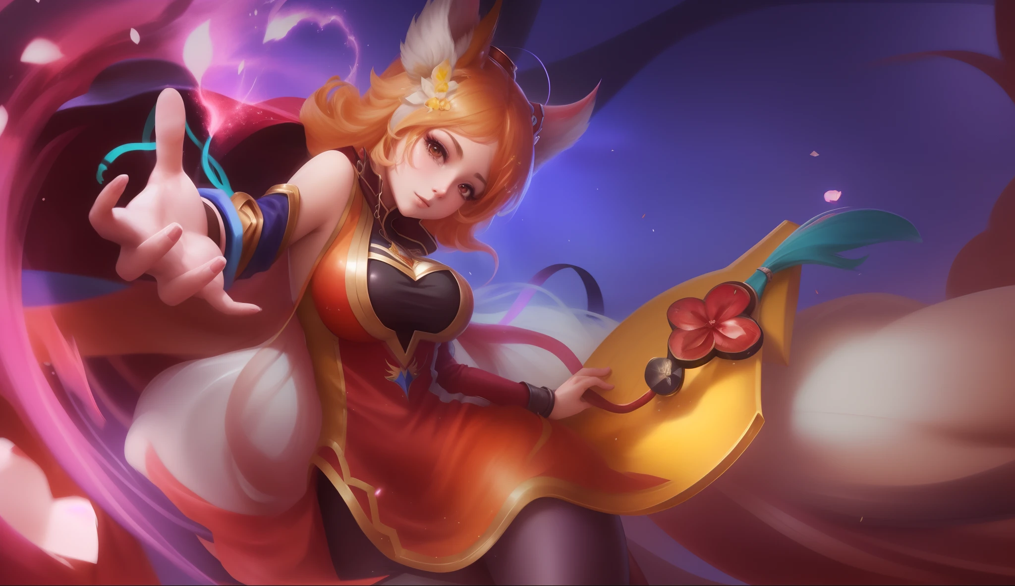 Anime girl with a sword and a banana in her hand, Ahri, Retrato de Ahri, Serafim Ahri KDA, splash arte anime , Artgerm extremamente detalhado, inspirado em Pu Hua, Estilo Artgerm, Estilo Artgerm, ! arte dos sonhos, Mago Celestial Lindo, Artgerm detalhado, ultra detalhista, 8K FULL HD