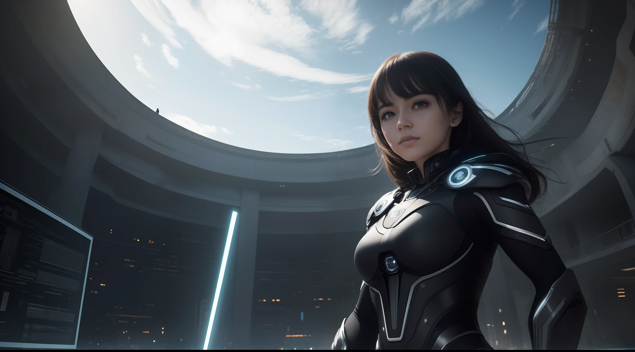 8k, Ultra Resolution, (((foto realista))), (((foto realista))), __Caos__, ((mujer ciborg)), Mundo futurista, ciudad futurista, caos por la tecnologia, creado para que habite la inteligencia artificial, tech, fantasy, futuro, digital, computacion, luz volumetrica